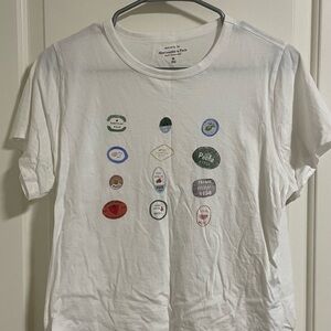 Abercrombie & Fitch White Tee with Multicolor Fruit Sticker Motif
